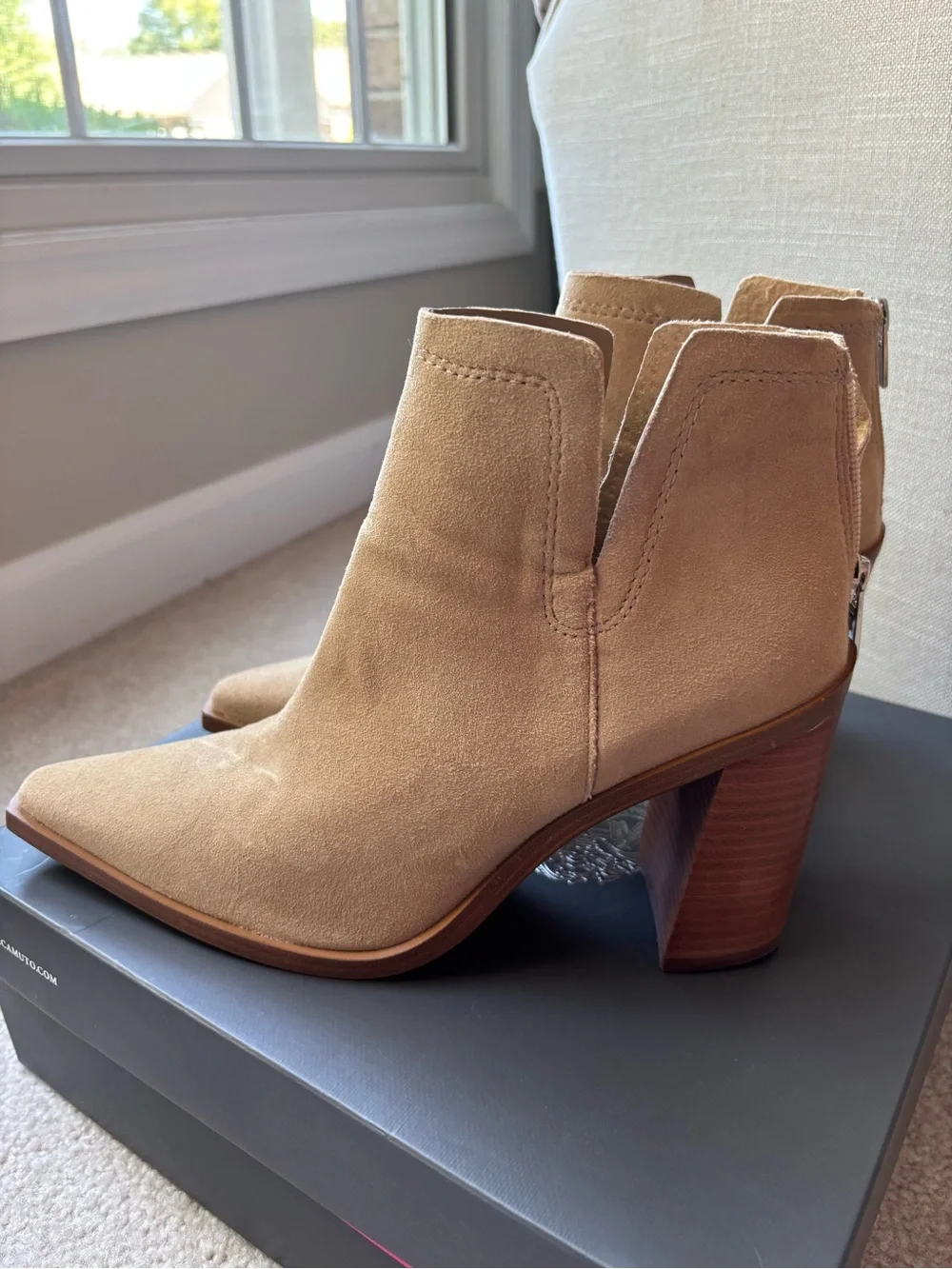 Vince Camuto Tan Suede Pointed-Toe Ankle Booties